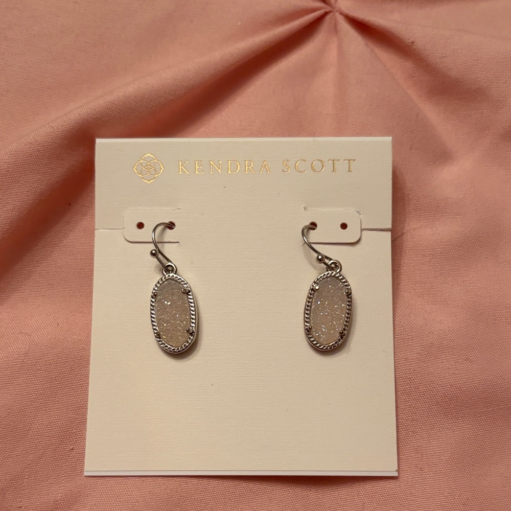 NEW Kendra Scott Silver and Irridescent Drusy Oval Earrings